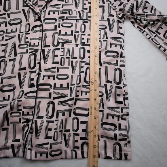Victorias Secret Love Pajama Shirt Sz M Pink Satin Button Down Sleep Lounge PJs - Picture 13 of 15